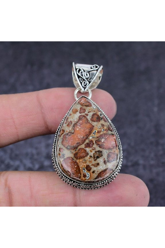 Natural Leopard Skin Jasper Gemstone 925 Sterling Silver Gift Pendant 2.09"