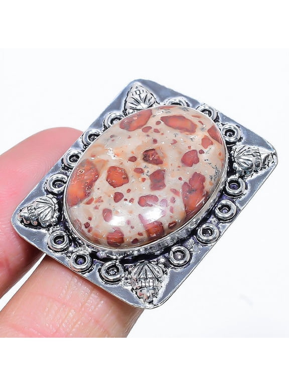 Natural Leopard Skin Jasper Gemstone 925 Sterling Silver Ring Size 6