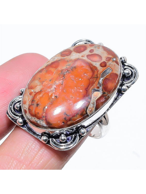 Natural Leopard Skin Jasper Gemstone 925 Sterling Silver Ring Size 6