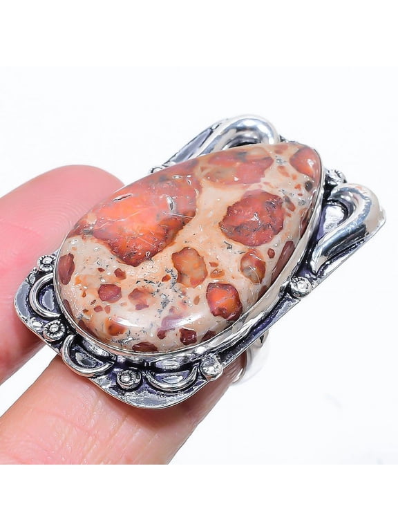 Natural Leopard Skin Jasper Gemstone 925 Sterling Silver Ring Size 6