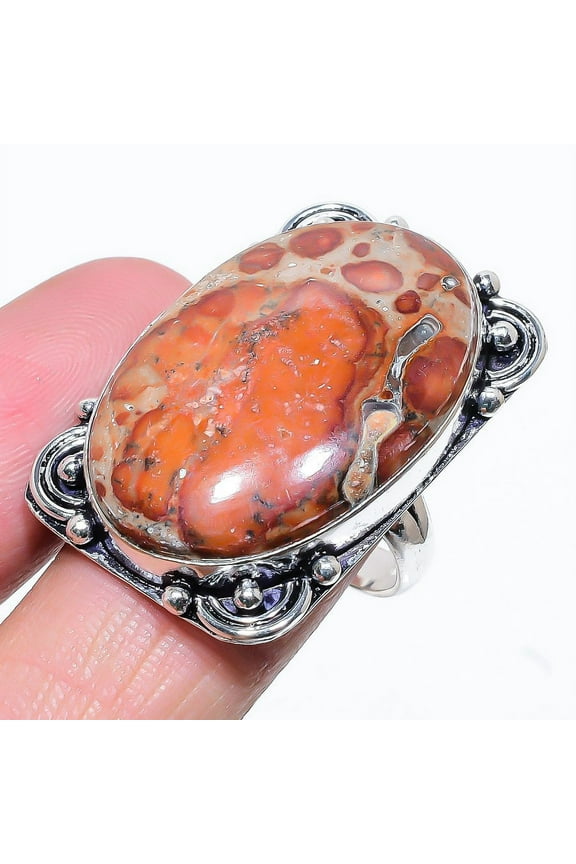 Natural Leopard Skin Jasper Gemstone 925 Sterling Silver Ring Size 7