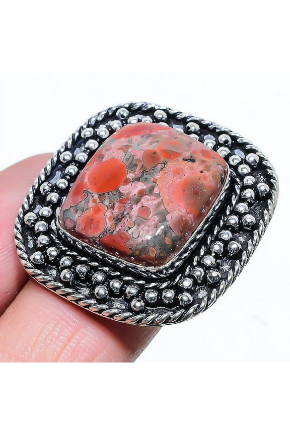 Natural Leopard Skin Jasper Gemstone 925 Sterling Silver Ring Size 7