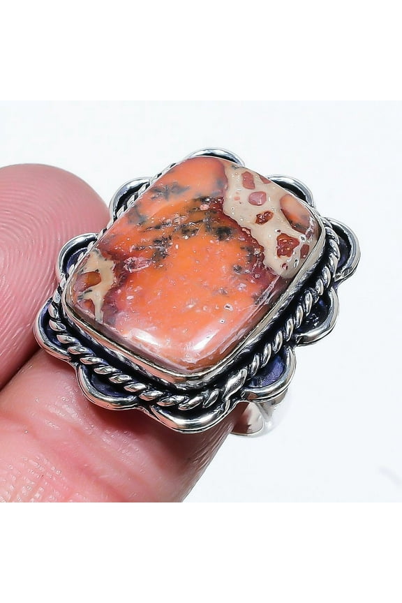 Natural Leopard Skin Jasper Gemstone 925 Sterling Silver Ring Size 7