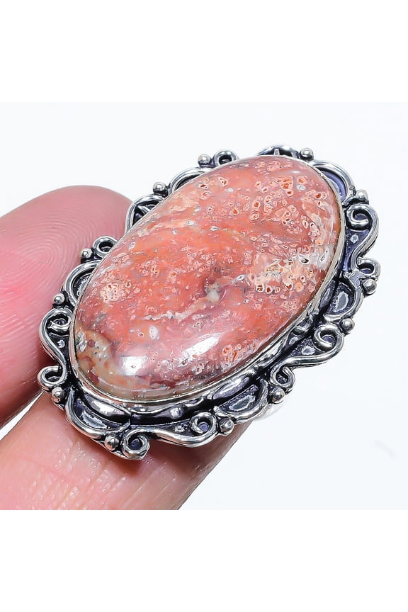 Natural Leopard Skin Jasper Gemstone 925 Sterling Silver Ring Size 8