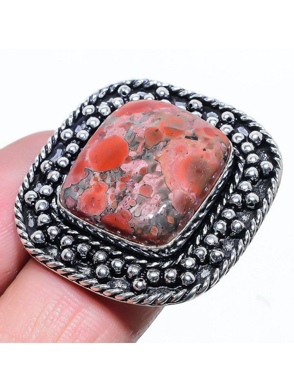 Natural Leopard Skin Jasper Gemstone 925 Sterling Silver Ring Size 9