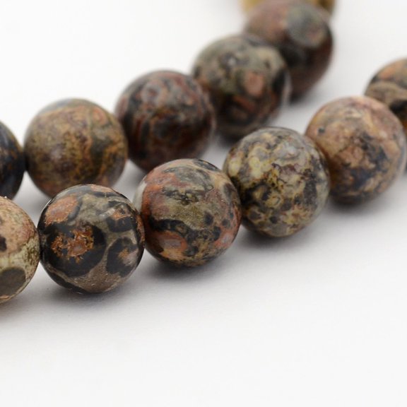 Natural Leopard Skin Jasper Round Bead Strands 10mm Hole: 1mm 37pcs/strand 15 inch