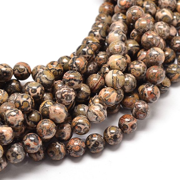 Natural Leopard Skin Jasper Round Bead Strands 10mm Hole: 1mm 39pcs/strand 15-15.5 inch