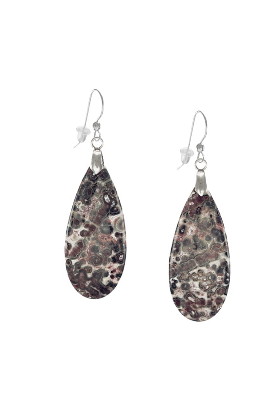 Natural Leopardskin Jasper Teardrop Gemstone Earrings .925 Sterling Silver Earwires