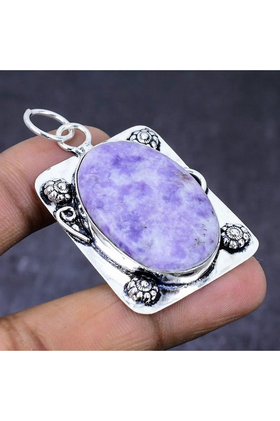 Natural Lepidolite Gemstone 925 Steling Silver Jewelry Pendant 2.09"