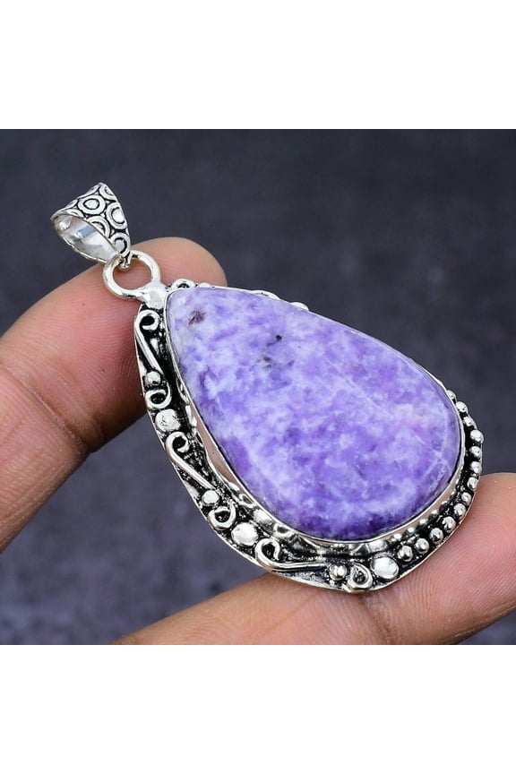 Natural Lepidolite Gemstone 925 Steling Silver Jewelry Pendant 2.21"