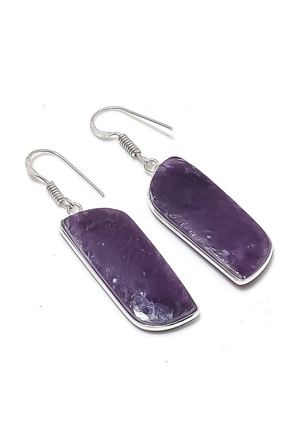 Natural Lepidolite Gemstone 925 Sterling Silver Jewelry Earring 2.01"