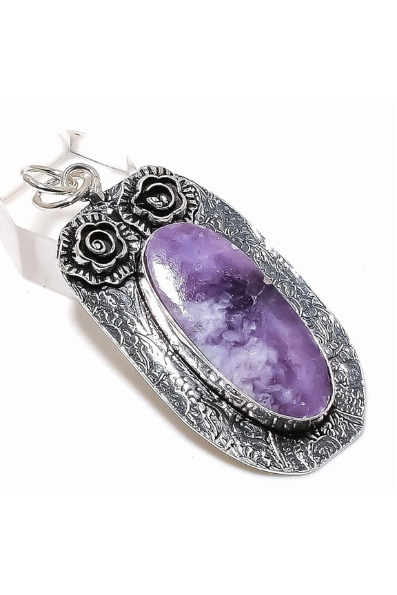 Natural Lepidolite Gemstone 925 Sterling Silver Jewelry Pendant 2.44"