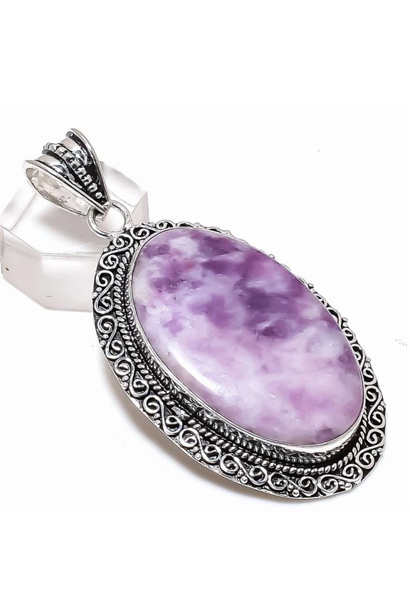 Natural Lepidolite Gemstone 925 Sterling Silver Jewelry Pendant 2.68"