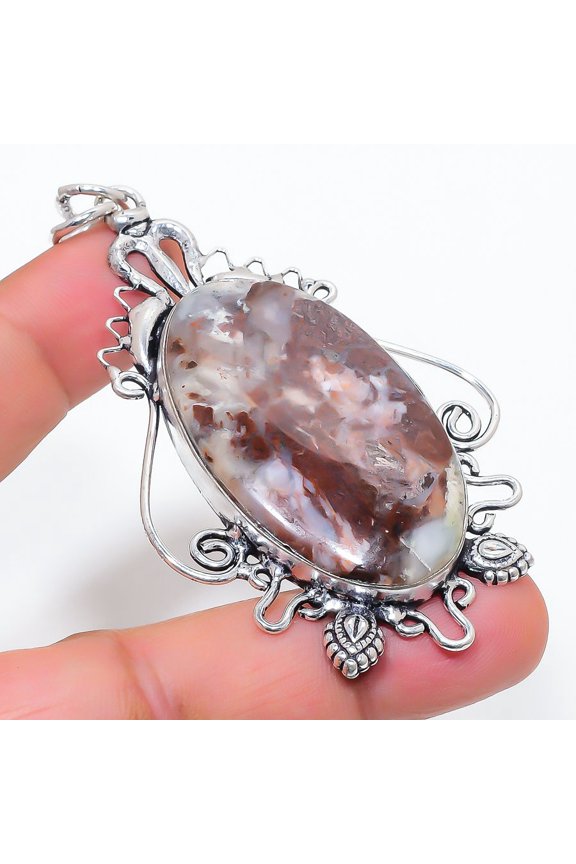 Natural Lepidolite Gemstone 925 Sterling Silver Jewelry Pendant 3.07"