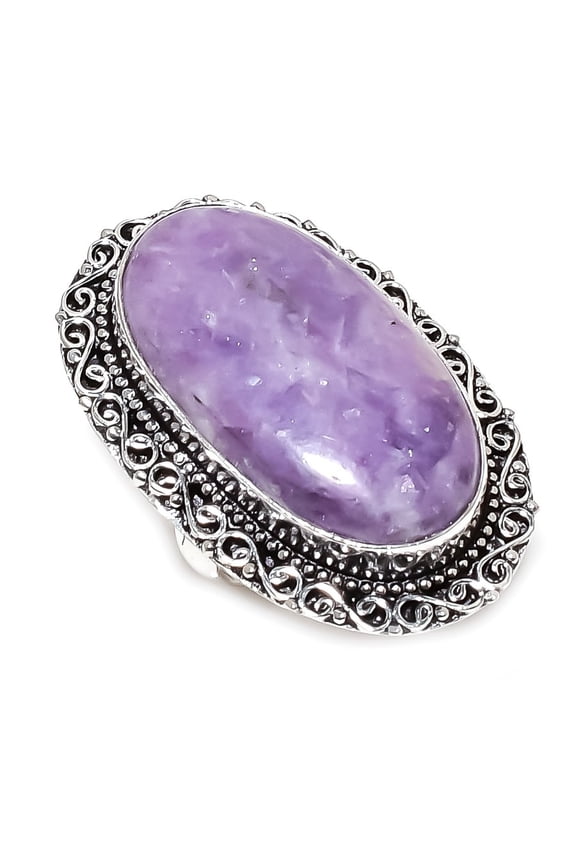 Natural Lepidolite Gemstone 925 Sterling Silver Jewelry Ring Size 10