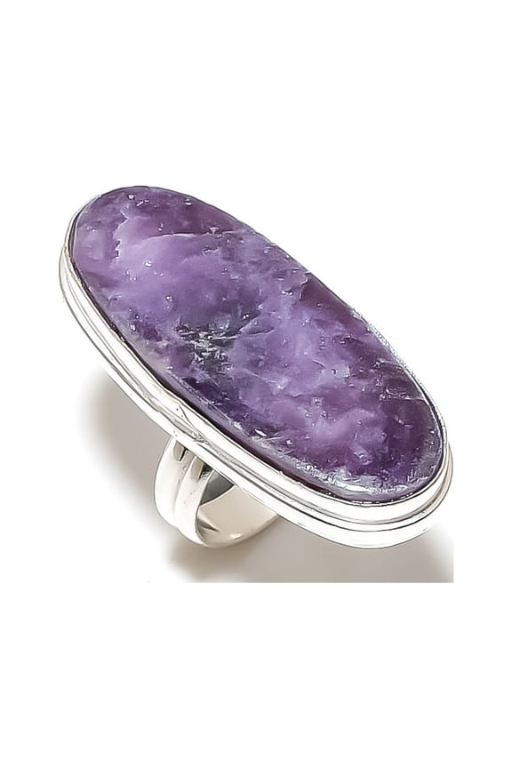 Natural Lepidolite Gemstone Handmade 925 Sterling Silver Jewelry Ring S.10