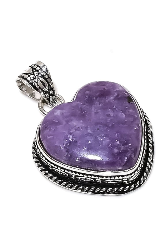 Natural Lepidolite Gemstone Handmade 925 Sterling Silver Pendant 1.69"