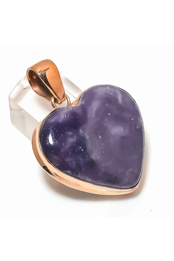 Natural Lepidolite Gemstone Handmade Copper Jewelry Pendant 1.81"