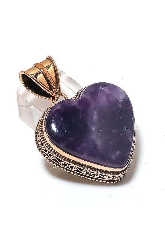 Natural Lepidolite Gemstone Handmade Copper Jewelry Pendant 1.85"