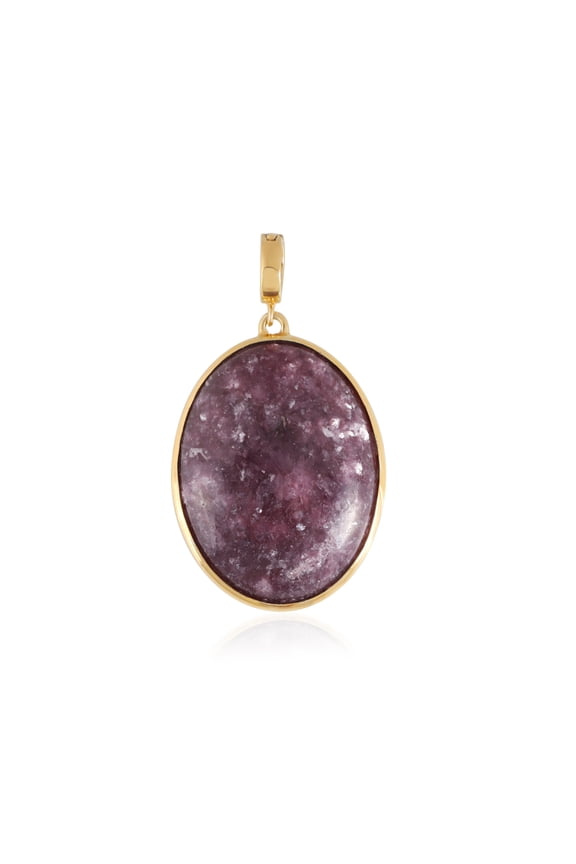 Natural Lepidolite Oval Cabochon Pendant for Women in 925 Sterling Silver with Gold Plating  Handcrafted Elegant Gemstone Necklace Jewelry Gift