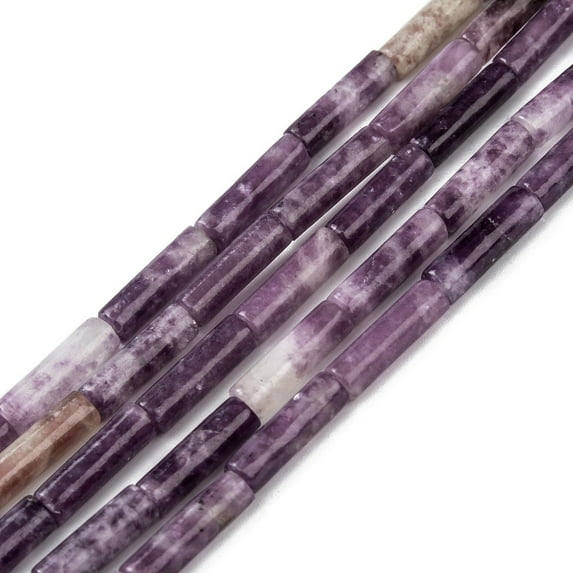 Natural Lepidolite/Purple Mica Stone Beads Strands Column 13~14x4mm Hole: 1.2mm 29~30pcs/strand 15.16''~15.75''(38.5~40cm)