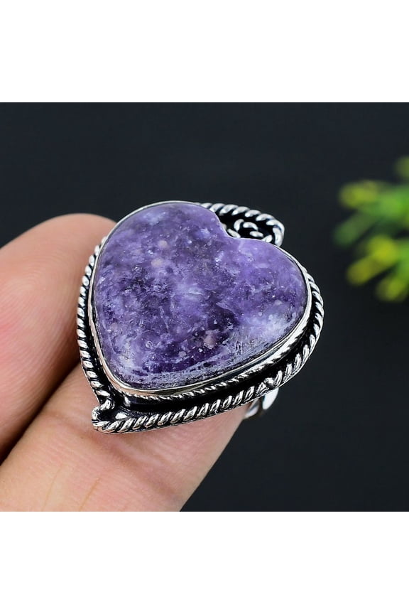 Natural Lepidolite Stone Gemstone 925 Sterling Silver Gift Jewelry Ring Size 7
