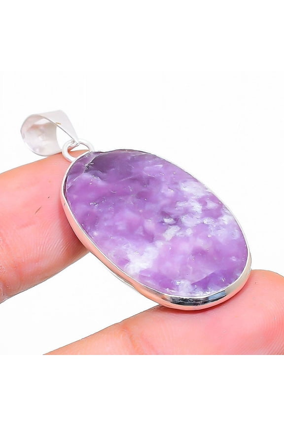 Natural Lepidolite Stone Gemstone 925 Sterling Silver Gift Pendant 1.77"