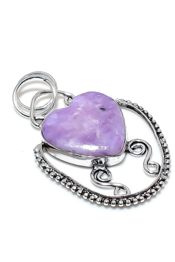 Natural Lepidolite Stone Gemstone 925 Sterling Silver Gift Pendant 2.25"