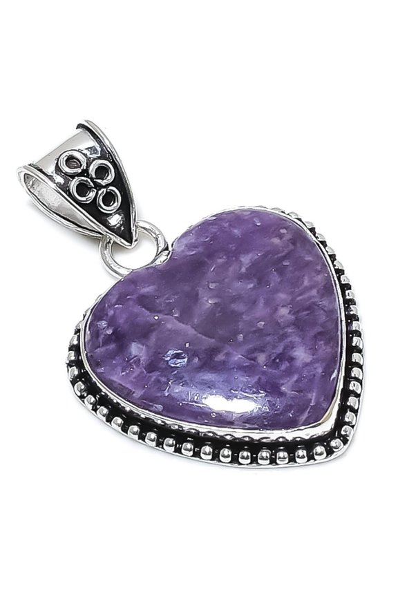 Natural Lepidolite Stone Gemstone 925 Sterling Silver Pendant 1.85"