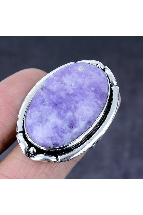 Natural Lepidolite Stone Gemstone Handmade 925 Steling Silver Ring Size 8