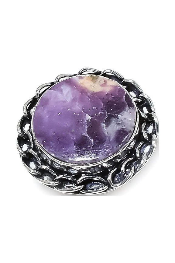 Natural Lepidolite Stone Gemstone Handmade 925 Sterling Silver Ring Size 7