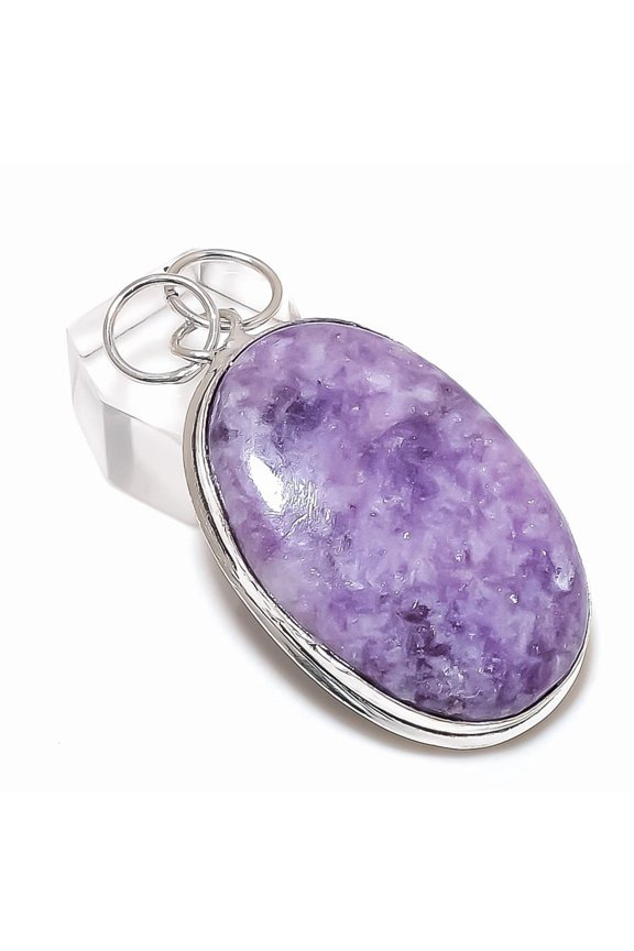 Natural Lepidolite Stone Handmade 925 Sterling Silver Jewelry Pendant 2.17"
