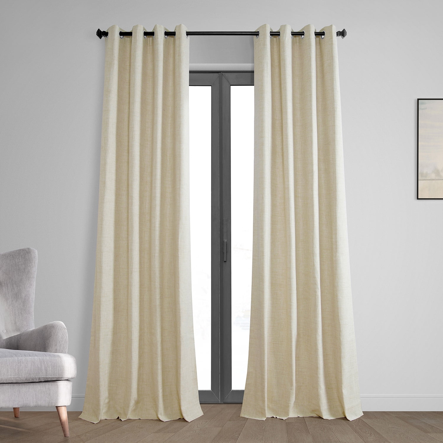 Natural Light Beige Thermal Cross Linen Weave Blackout Grommet Curtain (1 Panel), Natural Light Beige, 50W X 96L