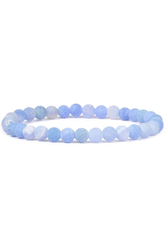 Natural Light Blue Weathered Agate 6mm Round Shape Smooth Cut Beads Stretchable Bracelet for Men & Women.
