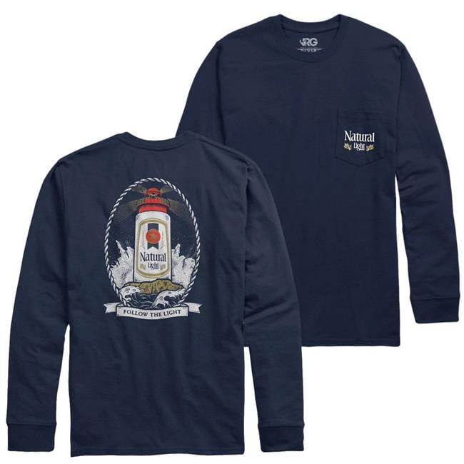 Natural Light  Long Sleeve Lighthouse Chest Pocket Shirt, Blue - Small