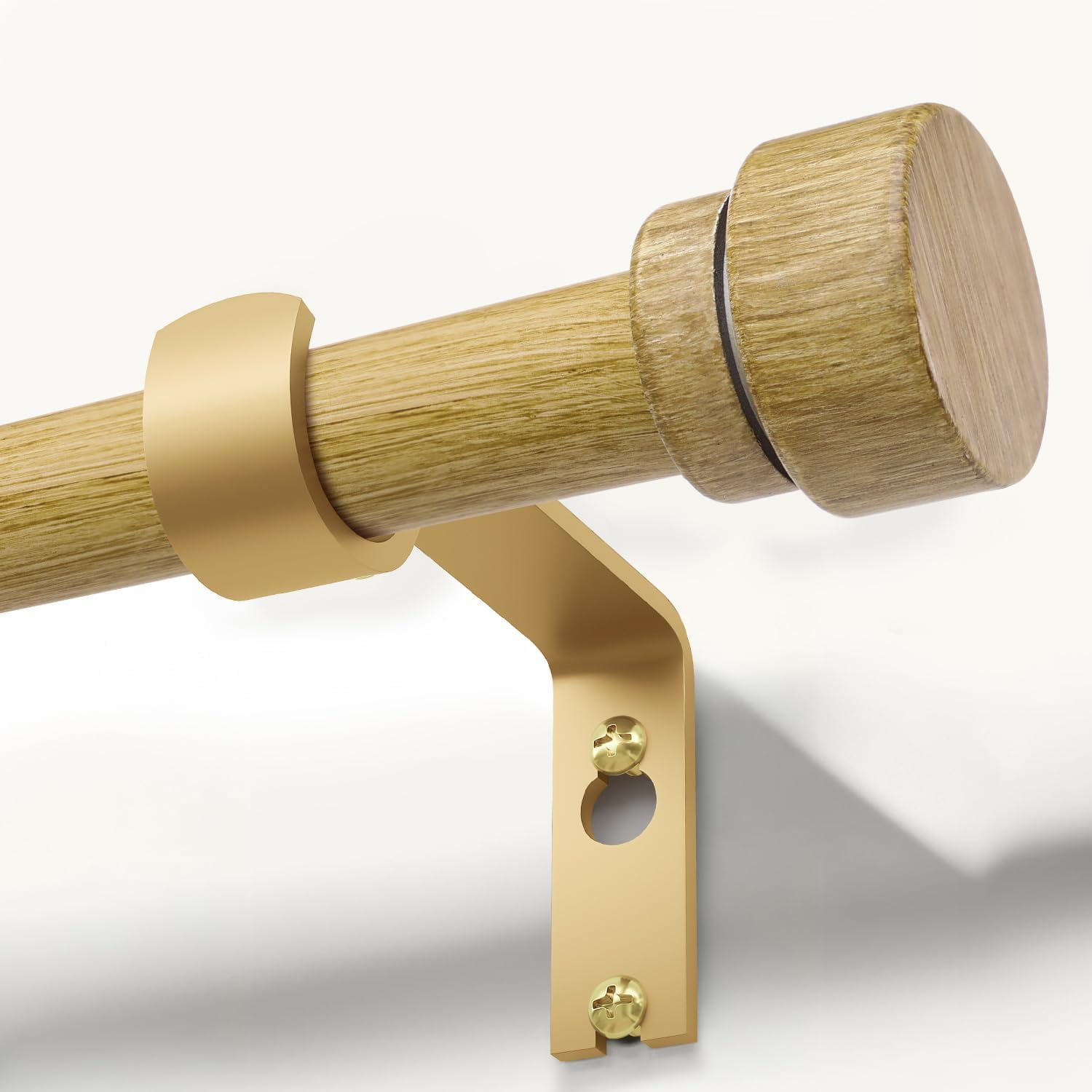 Adjustable Heavy Duty Natural Light Wood Curtain Rod with Wood Grain Design, 66-120 inches