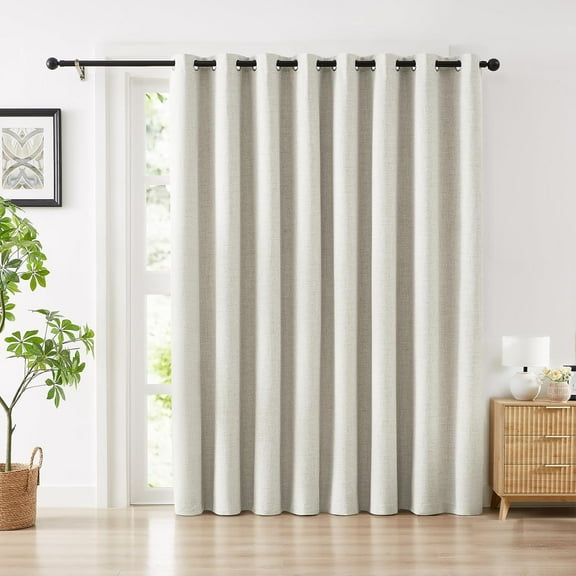 Natural Linen Blackout Curtain for Patio Sliding Door, Extra Wide Bedroom Living Room Divider Curtain Thermal Insulated Lined Grommet Drape Farmhouse Burlap Textured, 100x84 inch, 1 Panel