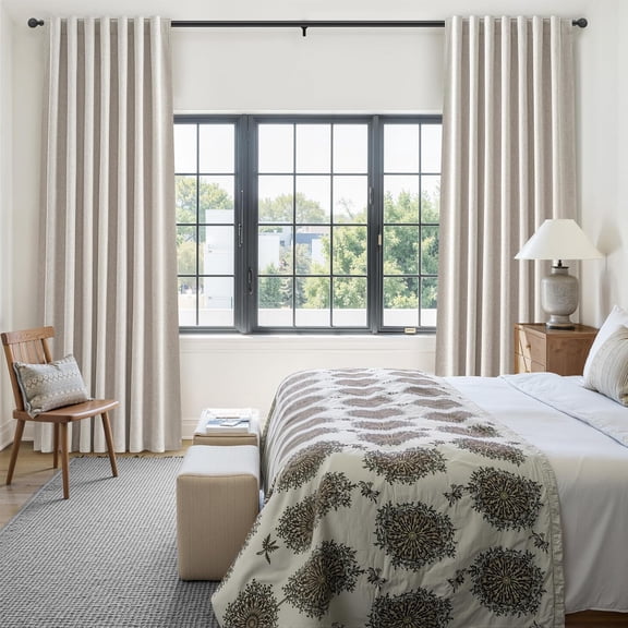 Natural Linen Blackout Curtain Set, 2-Pack Cream Oatmeal 92" - Heat Blocking Pleated Drapes for Homeowners & Bedroom Users