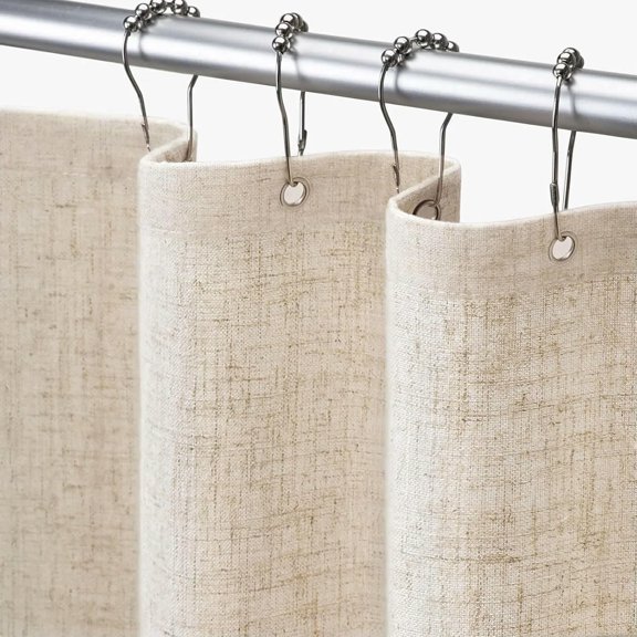 Natural Linen Blend Shower Curtain 72 x 75 Inch Farmhouse Semi-Sheer Bathroom Curtain with 12 Hooks