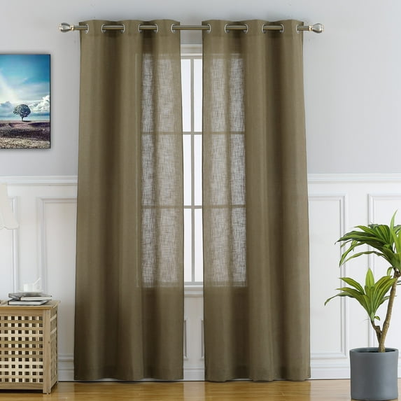Natural Linen Blend Textured Grommet Window Curtain Panels for Kitchen Living Room Bedroom Farmhouse Window Treatment Drapes, 37x54/37x63/37x72/37x84/37x90/37x95 inch, 2 Panels