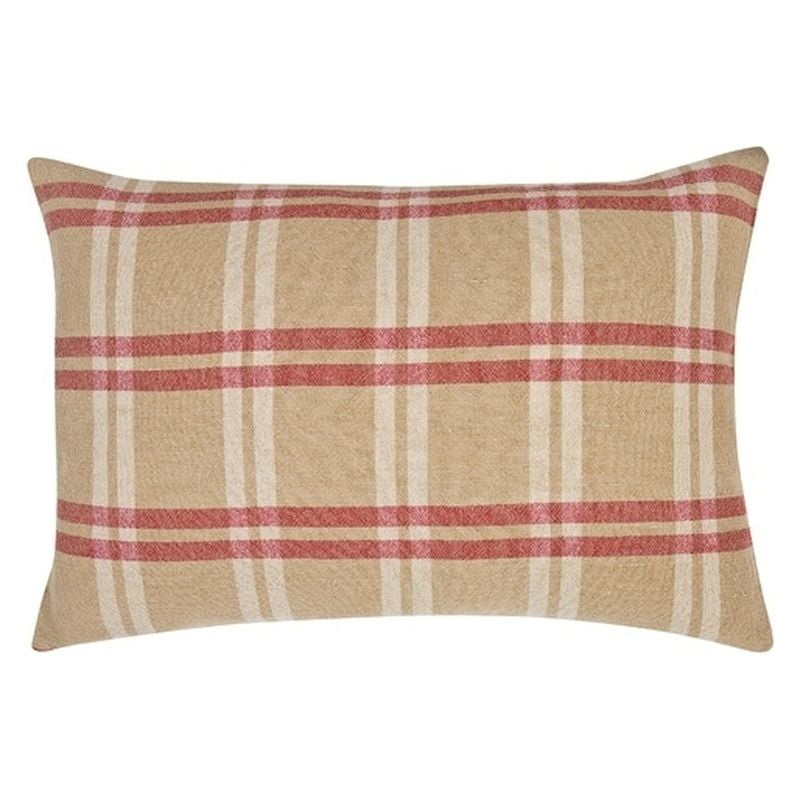 Natural Linen Check Embroidered Decorative Pillow Set