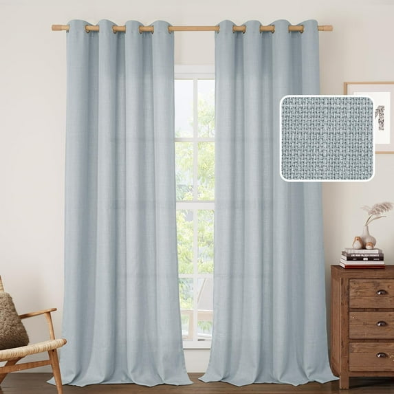 Natural Linen Curtains for Bedroom, 108 Inch Faux Linen Textured Light Filtering Privacy Drapes Grommet Window Panels for Farmhouse/Living Room, 2 Panels, 52 x 108 Inch, Haze Blue