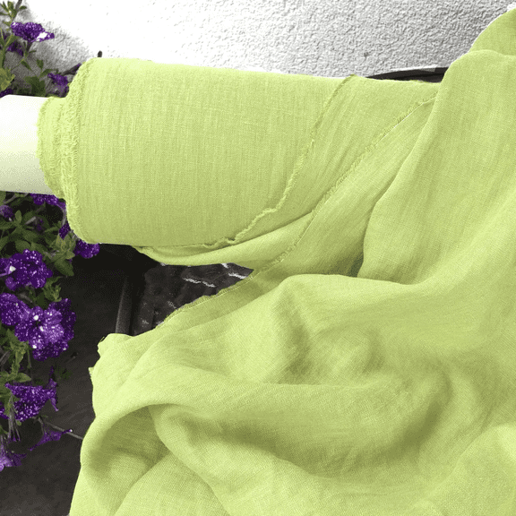 Natural Linen Fabric by The Yard - Apple Green - Softened Medium Weight (180 GSM) - 58" Wide - Natural Flax Material for Sewing Clothing, Curtains, Home Decor & Crafts