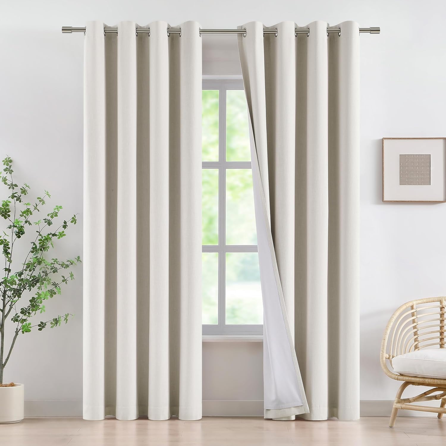 Natural Linen Full Blackout Curtains Grommet Total Room Darkening