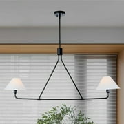 Natural Linen Pendant Light, Black Conical Light Fixture, 2-Light Ceiling Light with Tapered Shades, Ceiling Lamp for over Kitchen Island, Dining Room, Bedroom