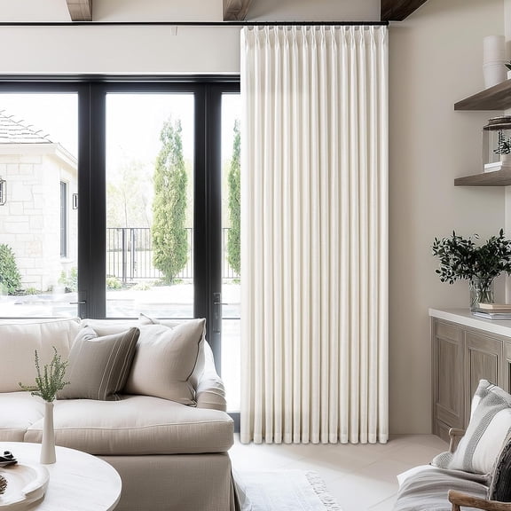 Natural Linen Pinch Pleated Curtains 108 Inches Long, Thick Textured Drapes with Back Tab for Living Room, Dining Room, Bedroom, 1 Panel