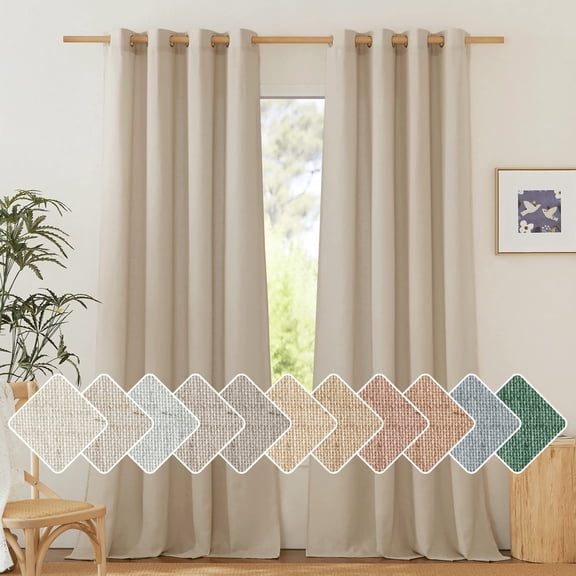 Natural Linen Semi Sheer 108 Inch Curtains, W55xL108, 2 Panels