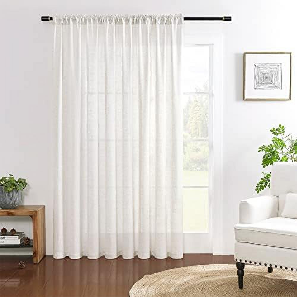 Natural Linen Sheer Curtains 100 inches Extra Wide Linen Semi Sheer