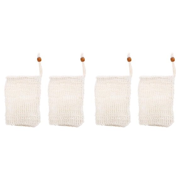 Natural Linen Soap Saver Bag, Exfoliating Soap Bag, Mesh Soap Bag, Soap Scrubber Pouch, Soap Foaming Mesh Bag, Exfoliating Soap Drawstring Pouch, Reusable Soap Storage Bag 4Pcs