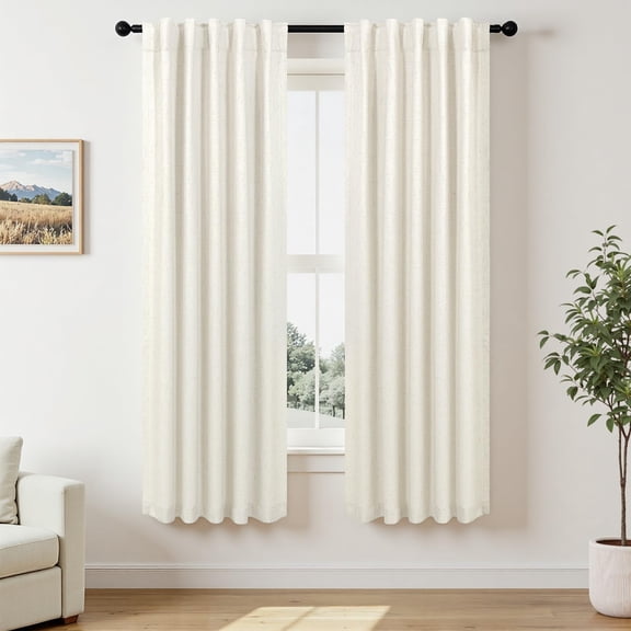 Natural Linen Textured Window Curtains 42"W x 64"L (Pack of 2) for Bedroom Living Room